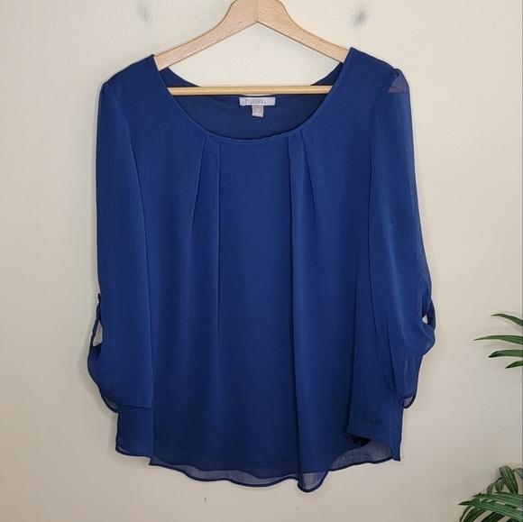 Roz & Ali | Navy Blue Blouse with Sheer 3/4 Sleeves Size 1X - Picture 1 of 5